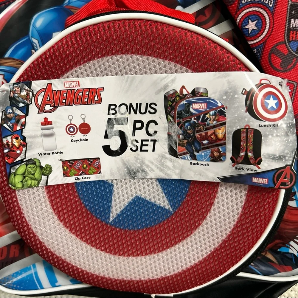 Marvel Avengers Boys Bookbag‎ Backpack Lunch Box - 5 Piece Set. | NWT